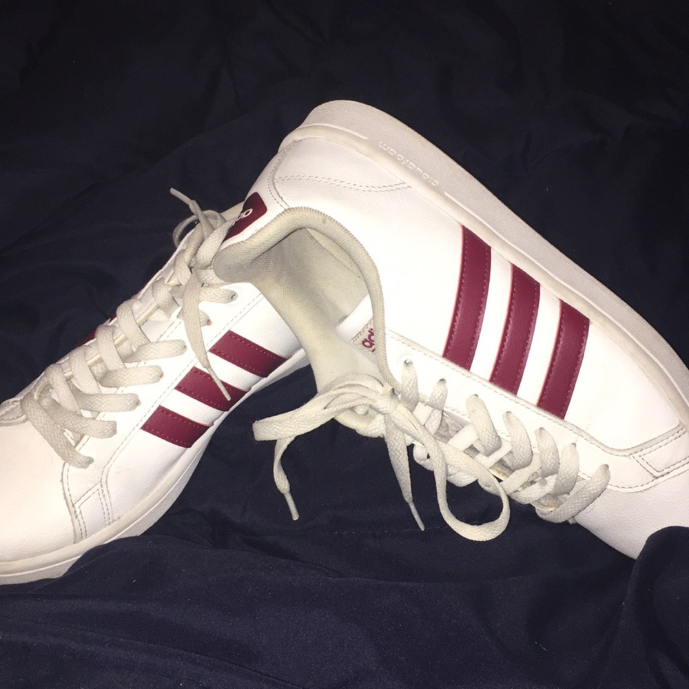 Adidas Shoes-Girls Size 9-White w/Maroon Stripes